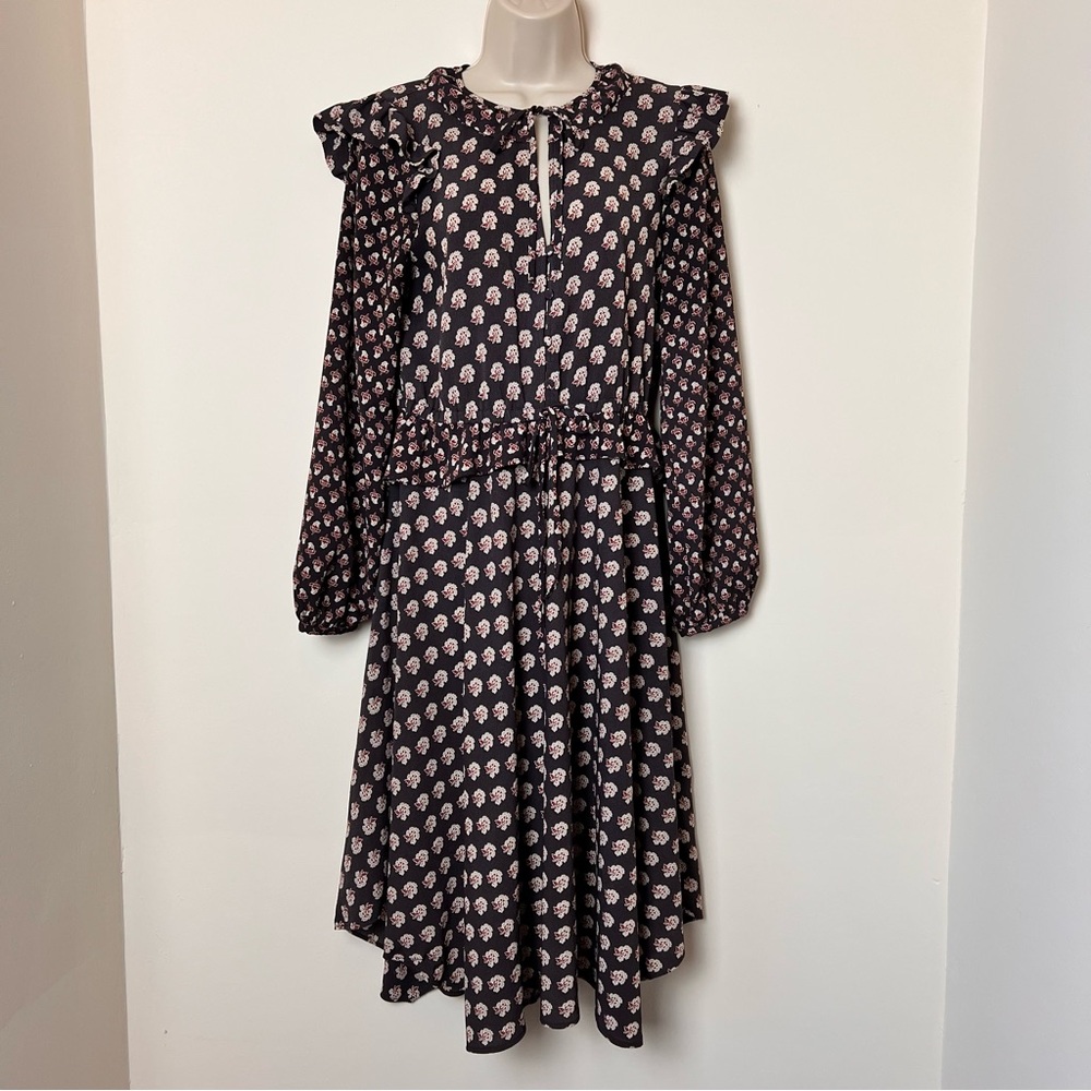 H&M Bohemian Floral Midi Dress with Ruffles Keyhole Neckline